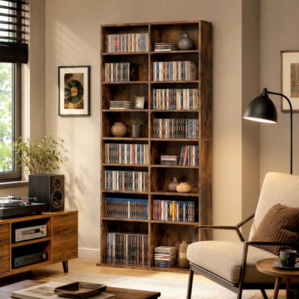 640 CD/360 DVD Storage Unit 18 Compartments CD Tower Rustic Brown