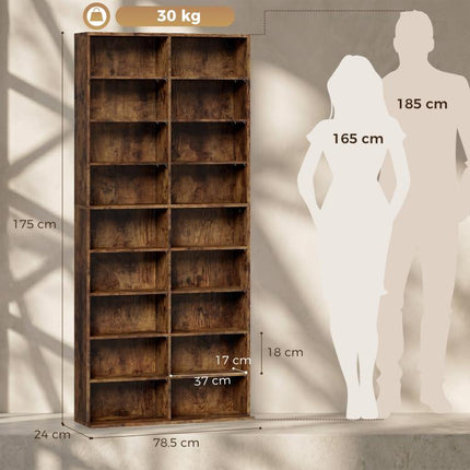 640 CD/360 DVD Storage Unit 18 Compartments CD Tower Rustic Brown