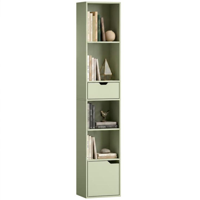 6-Tier Bookcase SlimDrawer Door 30 x 24 x 158 cm Green