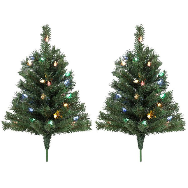 60 cm Prelit Christmas Tree, 2 Packs, 130 Tips, Ground Stakes, Green