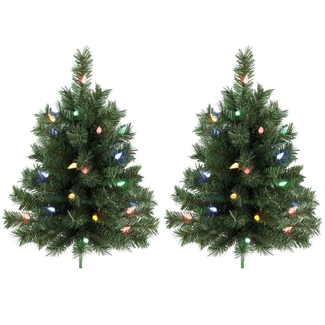 60 cm Prelit Christmas Tree, 2 Packs, 130 Tips, Ground Stakes, Green