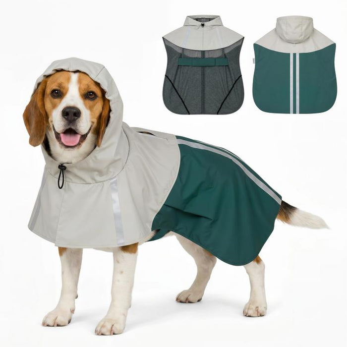 Dog Raincoat with Hood for Medium Dogs 15-20 KG, Green, M