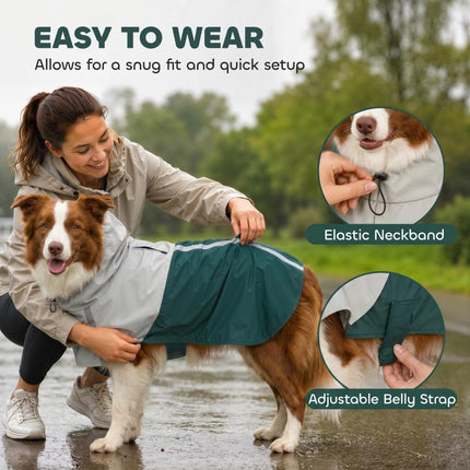 Dog Raincoat with Hood for Medium Dogs 15-20 KG, Green, M