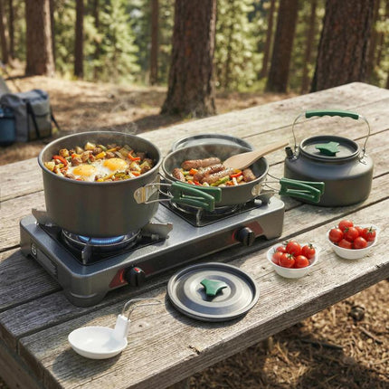 Camping Cookware Set for 2-3 Ultralight Aluminium Cooking Kit Grey