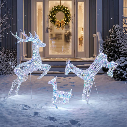 3-Piece Lighted Reindeer Family Set, Iridescent Christmas Decor