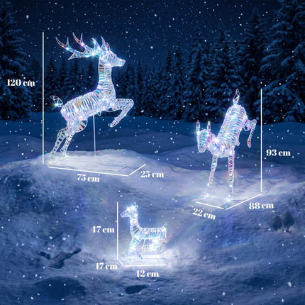 3-Piece Lighted Reindeer Family Set, Iridescent Christmas Decor