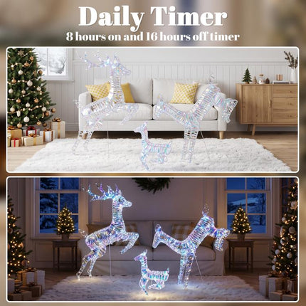 3-Piece Lighted Reindeer Family Set, Iridescent Christmas Decor