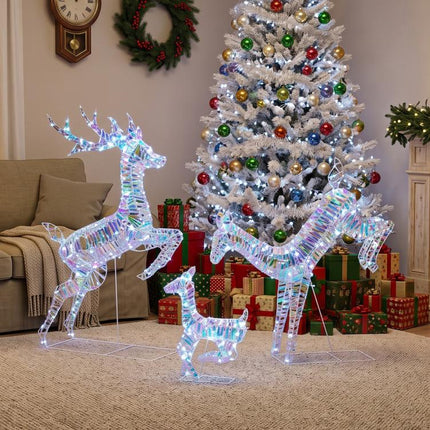 3-Piece Lighted Reindeer Family Set, Iridescent Christmas Decor