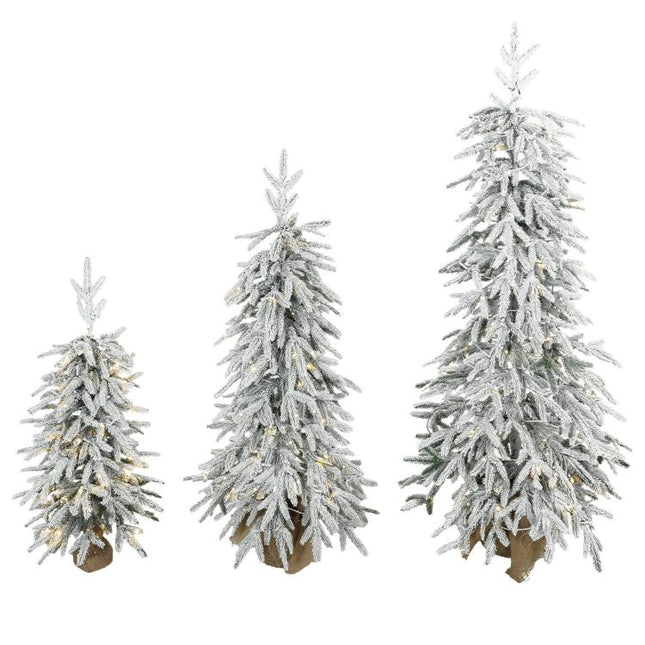 Prelit Flocked Artificial Christmas Tree Set of 3 (3FT+4FT+5FT)