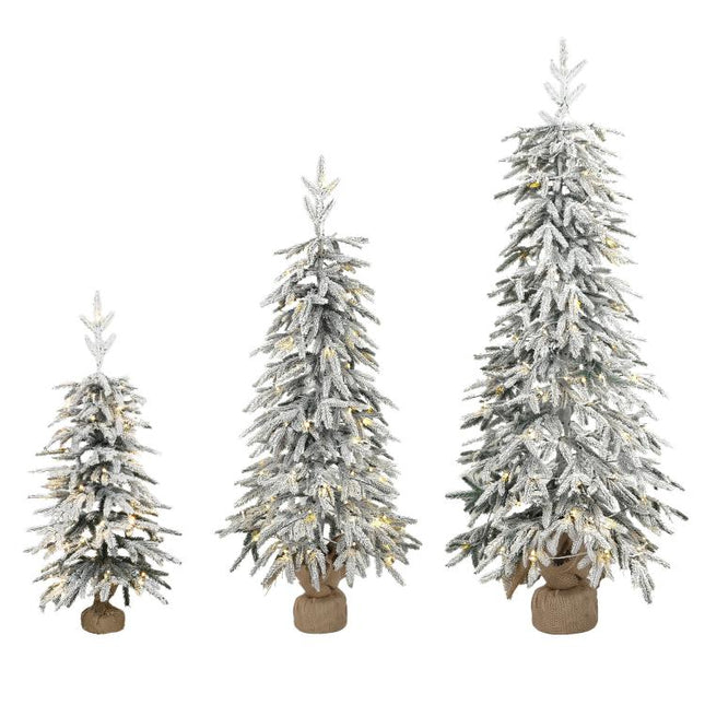 Prelit Flocked Artificial Christmas Tree Set of 3 (3FT+4FT+5FT)