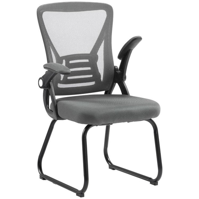 Mesh Desk Chair No Wheels with Flip-up Armrests, Dark Grey