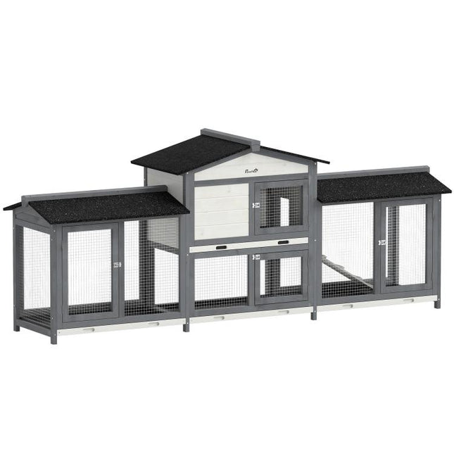 Large Rabbit Hutch 2-Tier Wooden Ramp 230 x 53 x 93.5cm Light Grey
