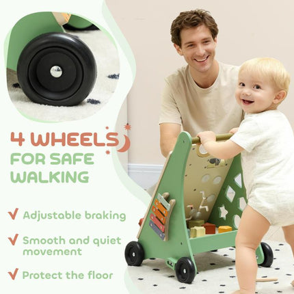 Wooden Baby Walker Toys with Speed Control for 18+ Months Green