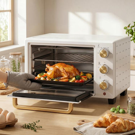 Mini Oven 21L Countertop Electric Grill Adjustable Temp 1400W White