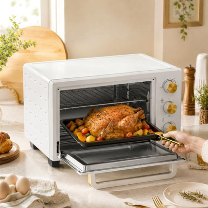 Mini Oven 21L Countertop Electric Grill Adjustable Temp 1400W White