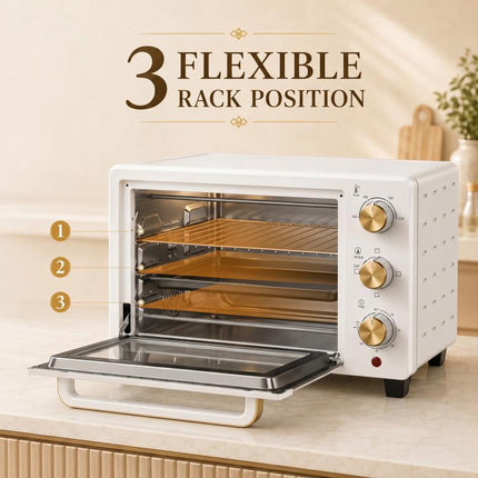Mini Oven 21L Countertop Electric Grill Adjustable Temp 1400W White