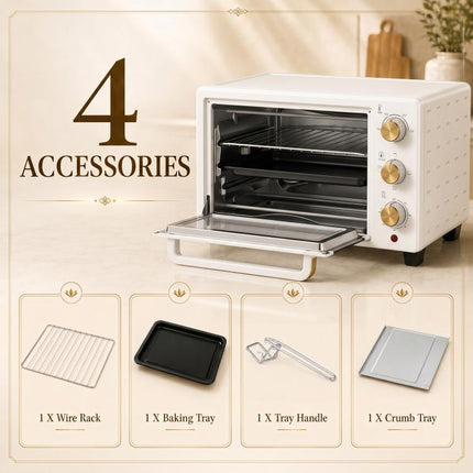 Mini Oven 21L Countertop Electric Grill Adjustable Temp 1400W White