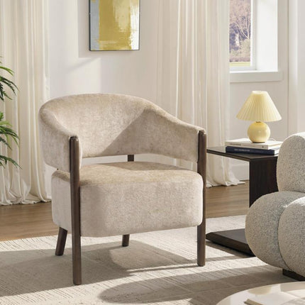 Accent Chair Chenille Upholstered Tub Chair Wide Seat Beige