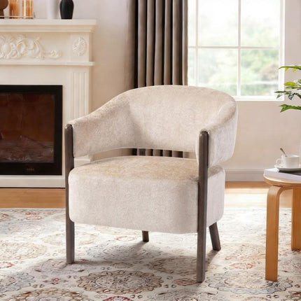 Accent Chair Chenille Upholstered Tub Chair Wide Seat Beige