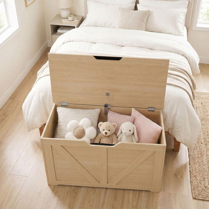 100L Storage Chest w/ Safety Hinge 80 x 40 x 45 cm Nature Wood