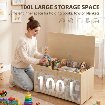 100L Storage Chest w/ Safety Hinge 80 x 40 x 45 cm Nature Wood
