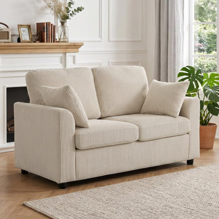2 Seater Sofa with Spring Cushion, Wide Deep Seat, 144cm, Beige