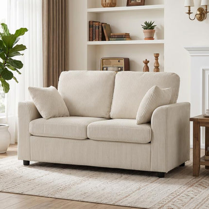 2 Seater Sofa with Spring Cushion, Wide Deep Seat, 144cm, Beige