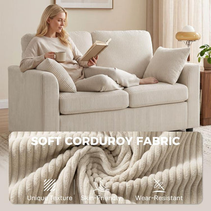 2 Seater Sofa with Spring Cushion, Wide Deep Seat, 144cm, Beige