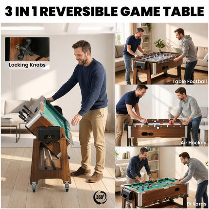 3 in 1 Multi Games Table 3.4ft Sports Table, 4 Lockable Wheels