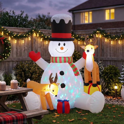 7ft Giant Christmas Inflatable Snowman with 2 Reindeer