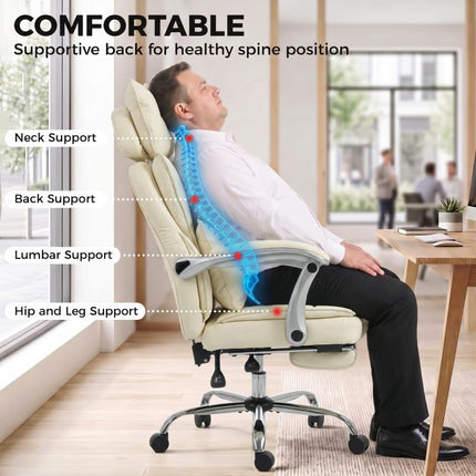 Executive Office Chair, 180kg Big and Tall Desk Chair, Beige