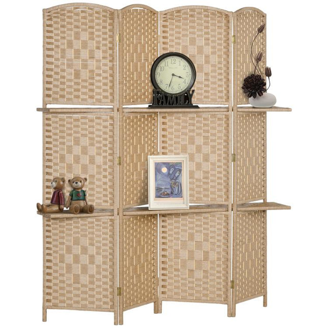 4 Panel Folding Room Divider Screen 160 x 170cm Natural Wood Finish