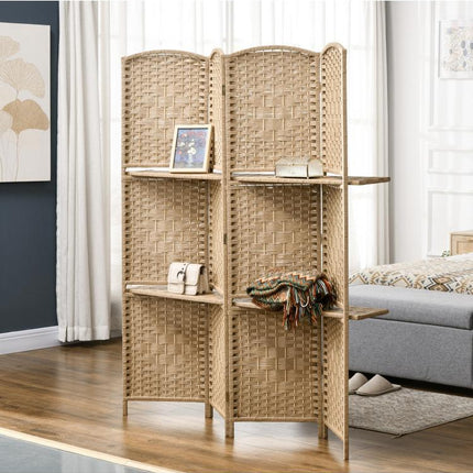 4 Panel Folding Room Divider Screen 160 x 170cm Natural Wood Finish