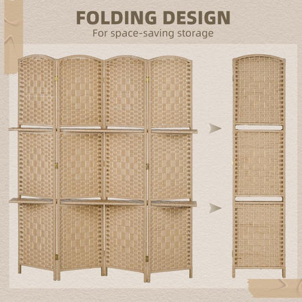 4 Panel Folding Room Divider Screen 160 x 170cm Natural Wood Finish