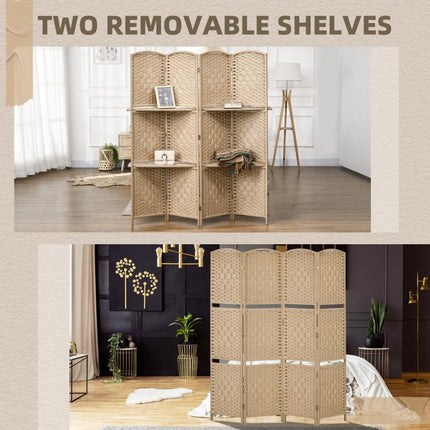 4 Panel Folding Room Divider Screen 160 x 170cm Natural Wood Finish