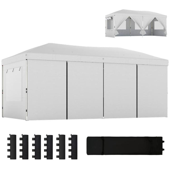 3 x 6 m Pop Up Canopy with UV50+ Protection Garden Gazebo with 6 Sidewalls, White
