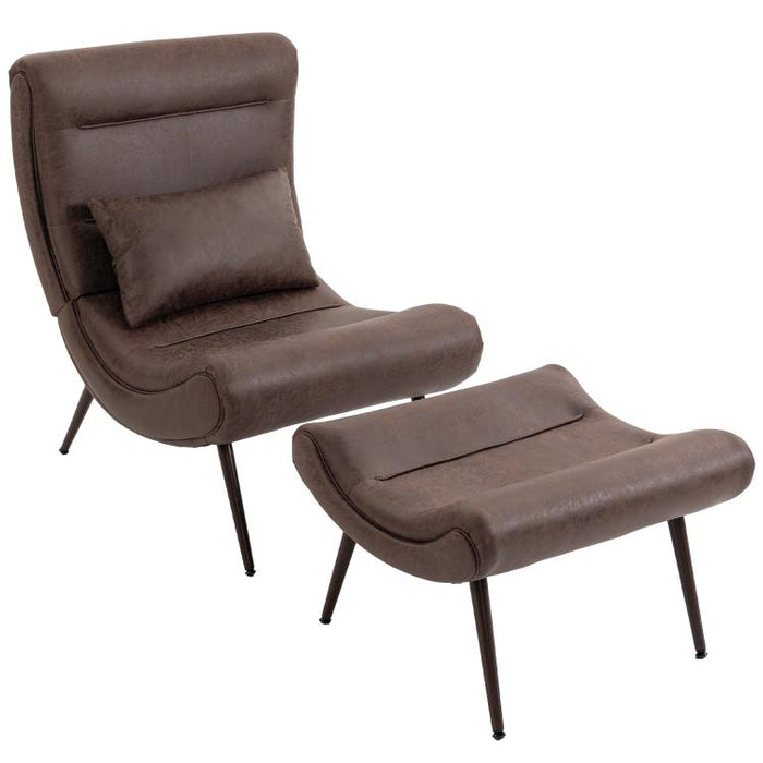 Modern Accent Chair with Footstool, Upholstered Lounge Chair with 64cm Wide Seat, Lumbar Pillow, Trapezoidal Backrest