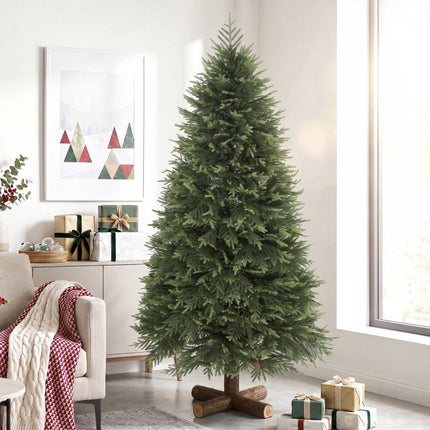 7ft Artificial Christmas Tree, Hinged Xmas Tree with Realistic 1071 PE & PVC Branch Tips, Fir Wood Base, Green