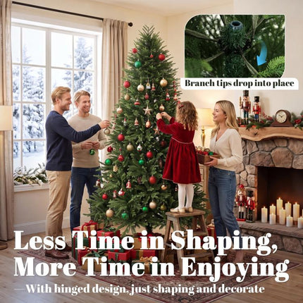 7ft Artificial Christmas Tree, Hinged Xmas Tree with Realistic 1071 PE & PVC Branch Tips, Fir Wood Base, Green