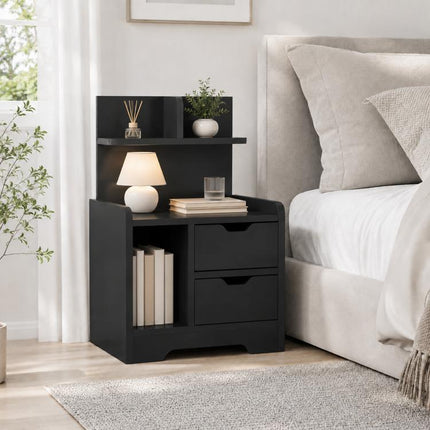 Bedside Table, Small Bedside Cabinet with 2 Drawers and Storage Shelves for Bedroom, Black Wood Effect