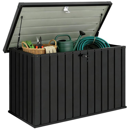 400L Galvanised Steel Garden Storage Box, Black