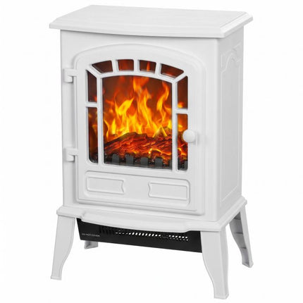 Electric Fireplace Stove, 1000W/2000W, Freestanding Electric Fire with LED Flame Effect, Adjustable Thermostat, White