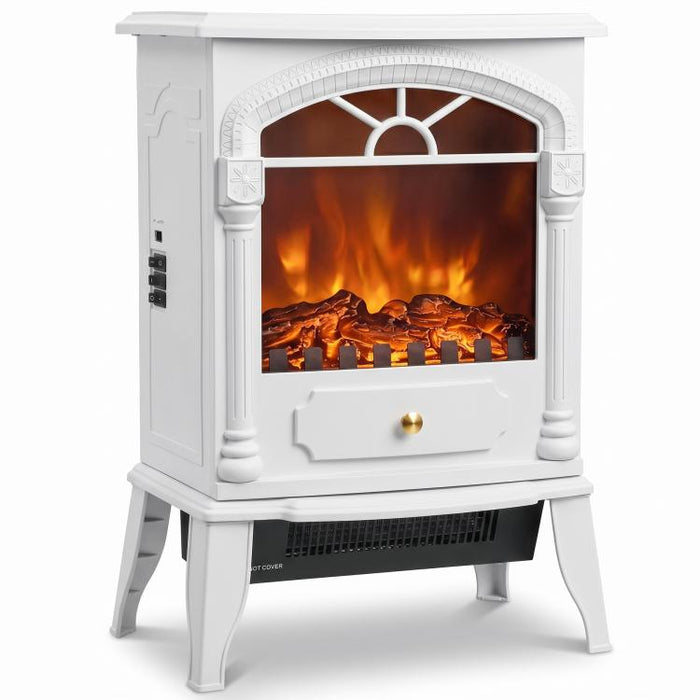 Freestanding Portable Fireplace, Electric Fireplace Stove Heater with 3D Flame Effect and Adjustable Thermostat, White