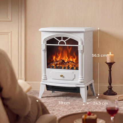 Freestanding Portable Fireplace, Electric Fireplace Stove Heater with 3D Flame Effect and Adjustable Thermostat, White
