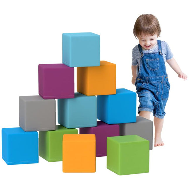 12 PCs Soft Play Blocks, Soft Foam Toy, Building and Stacking Blocks for Kids, Grey