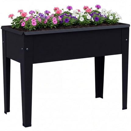 Raised Planter, Metal Raised Garden Bed on Legs with Drainage Hole and Foot Covers, Black