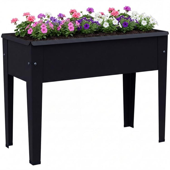 Raised Planter, Metal Raised Garden Bed on Legs with Drainage Hole and Foot Covers, Black