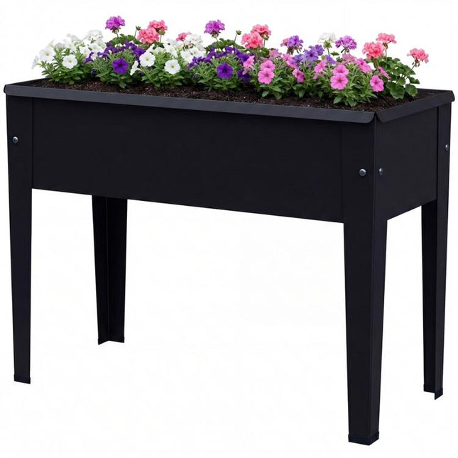 Raised Planter, Metal Raised Garden Bed on Legs with Drainage Hole and Foot Covers, Black