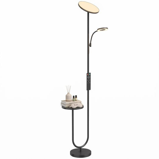 Uplighter Floor Lamp with Table and Reading Light, Dual Light Dimmable Standing Lamp with Remote & 4 Colour Temperatures