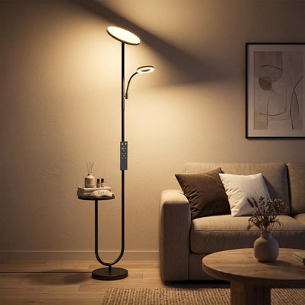 Uplighter Floor Lamp with Table and Reading Light, Dual Light Dimmable Standing Lamp with Remote & 4 Colour Temperatures